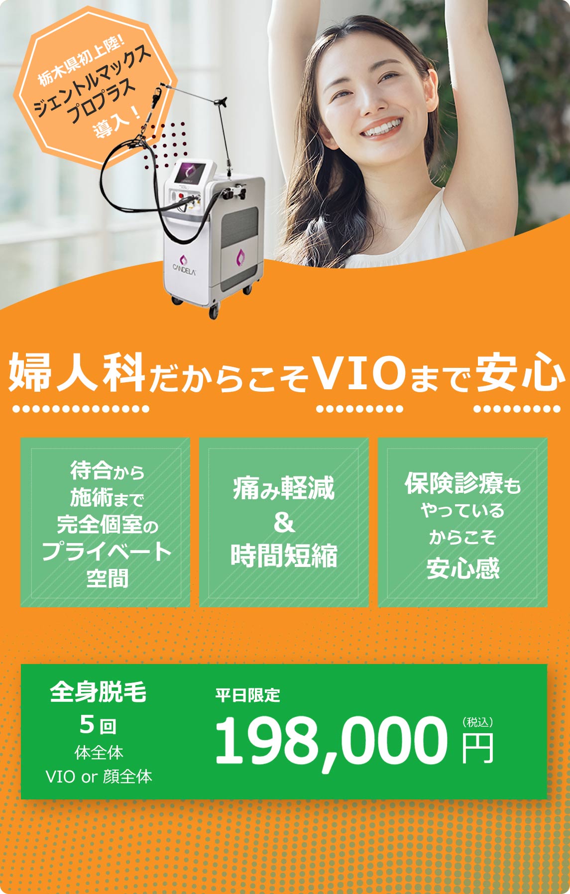 栃木県佐野市の医療脱毛でジェントルマックスプロプラスを導入している匠レディースクリニックのファーストビュー